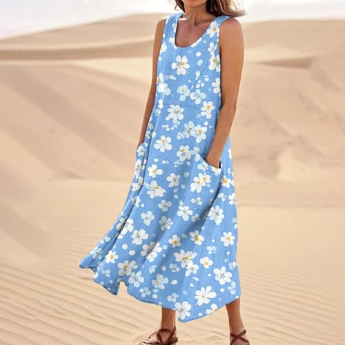 Womens Maxi Sundresses Trendy Off The Shoulder Sleeveless Long Dress Casual Elegant Floral Smocked Flowy Tank Dress4