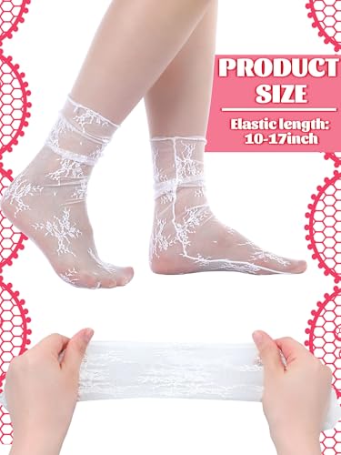 Image of Geyoga 4 Pair Women Lace Ankle Socks Sheer Mesh Slouch