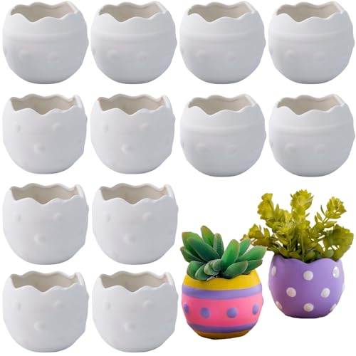 Fun Express DIY Easter Egg-Shaped Ceramic Planters - Creative Spring & Easter Décor for Personalized Gardening Projects Crafting Fun & Home Décor - Perfect for Kids Adults & Plant Lovers - 12 Pieces