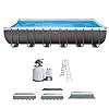 Intex 24ft x 12ft x 52in ultra frame rectangular pool set with sand filter pump ladder ground cloth pool cover  urban country home decor