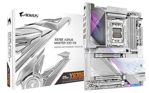 GIGABYTE X870E AORUS Master X3D Ice Mainboard Unterstützt AMD Ryzen 9000 Prozessoren 18+2+2-Phasen Digital-VRM bis zu 9000 Hz DDR5 (OC) 2 x PCIe 5.0 + 3 x PCIe 4.0 Wi-Fi 7 10 GbE LAN USB 4
