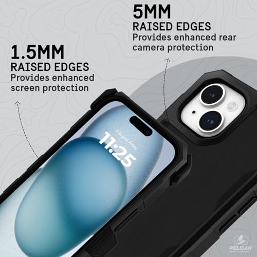 Image of Pelican Shield Brushed Aluminum iPhone 15 Case - MagSafe Phone Case - Black | Magnetic Phone Case with 21ft Military Grade Drop Protection - Phone Cover with Belt Clip Holster Kickstand for iPhone 15