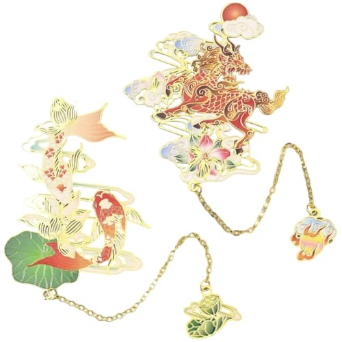 GORGECRAFT Marque Pages Animaux Chinois de Style Kirin et Carpe Marque Pages en Métal Inspirés de la Fantaisie Marque Pages Classiques Marque Pages Décoratifs Idéal...