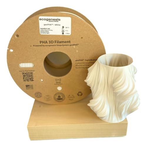 ecogenesis genPHA™ Filament, PHA Filament 1.75mm, 1kg Spool(2.2lbs) Accuracy +/- 0.05mm, Fits Most FDM 3D Printers, Whit