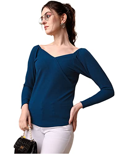 Image of Sheetal Associates Women's Solid Regular Fit Polyester Long Sleeve Classy Casual Top