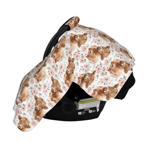Image of Cow Prints Baby Car Seat Canopy Cover Multi Use Nursing Cover for Newborn Car Seat Canopy Mom Nursing Breastfeeding Covers Newborn Shower Gifts (pinkhlcow)