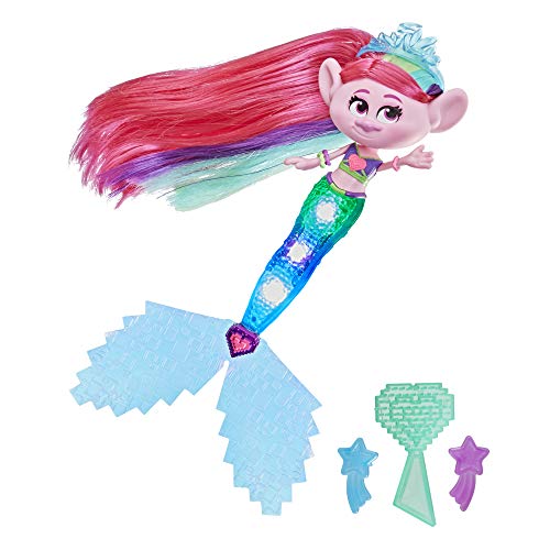 Trolls DreamWorksTopia Techno Mermaid Poppy Doll, Tail Lights Up in or Out of Water, Toy for Girls and Boys 4 Years Old and Up