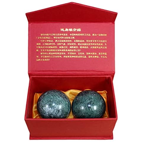 LQ-MAOZI Baoding Balls 2 Inch Chinese Health Exercise Stress Balls, dark Grey Health Exercise Stress Hand Balls Box, for Hand Therapy, Exercise, and Stress Relief,green Cover