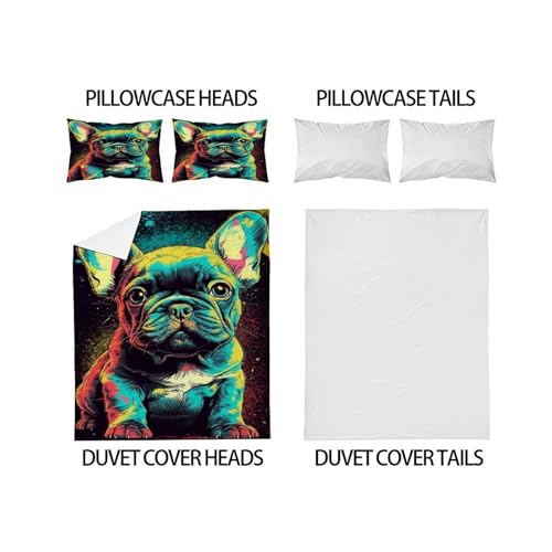Housse de couette bouledogue français pour lit double king size anti-plis - 4