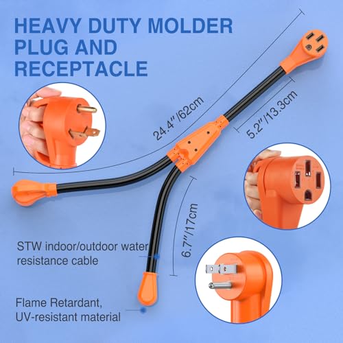 Image of Nilight RV Y Splitter Adapter Cord 15 Amp 30 Amp to 50 Amp 5-15P TT-30P Male Plug to 14-50R Female Receptacle Heavy Duty Electrical STW Wire Waterproof Cord for RV Camper Van Trailer
