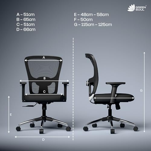 Image of Green Soul Jupiter Superb (Mid Back) | Ergonomic Mesh Office Chair for Work | 3 Year Warranty | Multi-Lock Synchro Tilt Recline Mechanism | 2D Armrest | Adjustable Lumbar | Black