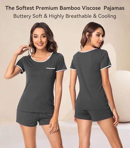 Image of WiWi Viscose from Bamboo Pajamas Set for Women Super Soft Short Sleeve Cooling Summer Plus Size Pjs Sets Sleepwear S-4X