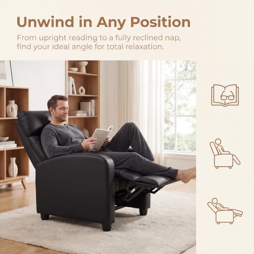 Image of Leather Recliner Chair with Adjustable Backrest & Footrest, Black