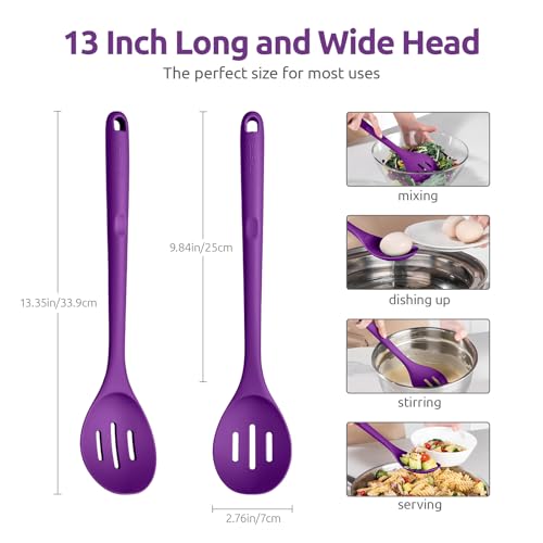 Image of U-Taste Silicone Slotted Spoon, 13.3 inch Long Large Mixing Spoon, Purple