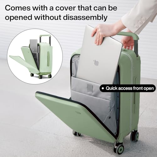 mixi Checked Luggage Wide Handle Luxury Design Rolling Travel Suitcase PC Hardside with Aluminum Frame Hollow Spinner Wheels, with Cover, 24 inch, Avocado Green2