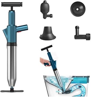 9 in 1 Toilet Plunger Kit Stainless Manual Drain Plumb Plunger with Real-Time Barometer Air Toilet Drain Blaster for Toilet for Kitchen Bathrooms Drains Bathtubs