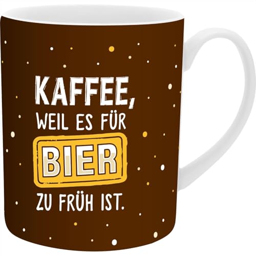 GRUSS & CO XL-Tasse mit Motiv Zu früh | Großer Becher aus Porzellan, XL Jumbotasse, 60 cl, mit lustigem Spruch | Geschenk, Männergeschenk | 74135