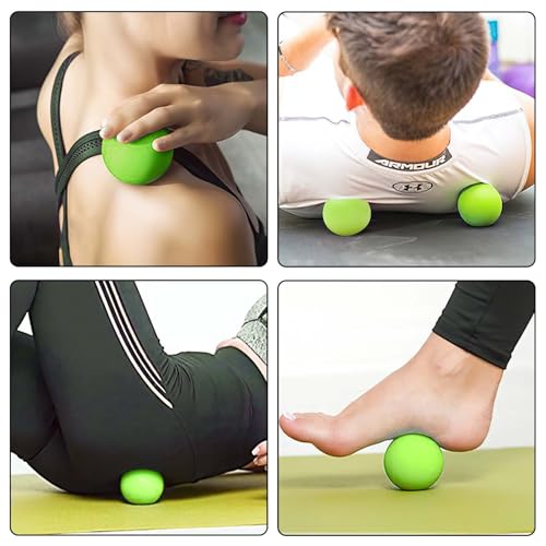 Image of WOVTE Massage Lacrosse Ball for Sore Muscles, Shoulders, Neck, Back, Foot, Body, Deep Tissue, Trigger Point, Muscle Knots, Yoga and Myofascial Release (Green)