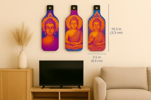 Image of GENXTRA MDF Buddha Wall Hanging Set - Bottle Shaped Wooden Plaques with Mandala Art & Vibrant Spiritual Design - Decorative Home Decor for Living Room, Bedroom, Meditation Space - Pack of 3 (BH3-02)