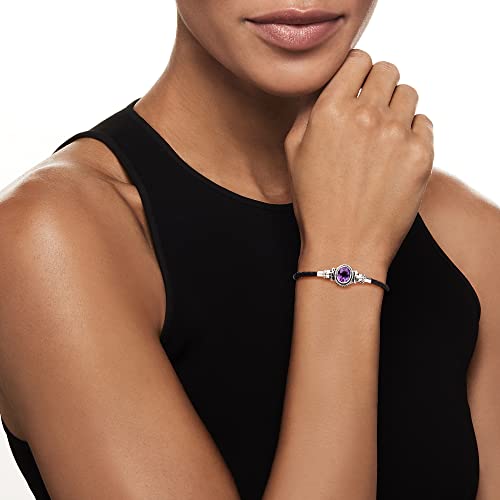 Ross-Simons 2144510 2.50 Carat Amethyst And Black Leather Toggle Bracelet In Sterling Silver. 7 Inches thumb #1