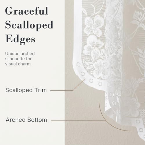 Image of HASTHIP Lace Arched Sheer Curtain Embroidered Rod Pocket Tier | Lightweight and breathable, delicate lace embroidery pattern and machine washable for easy daily maintenance