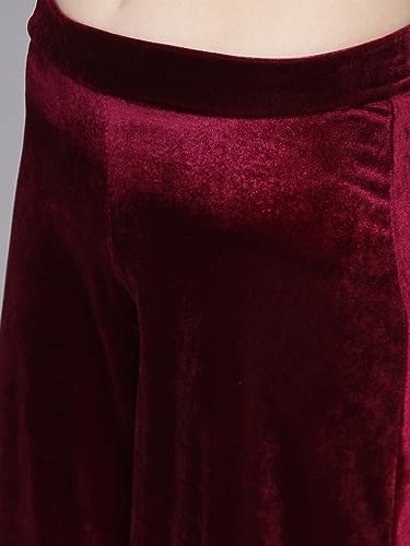Image of Vaararo Party Trousers for Women | Shiny Velvet Fabric Wide Bottoms Stylish Palazzo Pants
