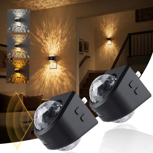 Image of JandCase Motion Sensor Night Light, 2 Pack Star Projector Night Light with 180 Rotatable Plug, 3 Color Temperatures, Automatic Galaxy Nightlight Plug in with Light Sensor for Bathroom Hallway Room