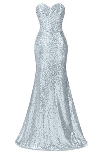 Preisvergleich Produktbild Monalia Damen Spaghetti-Träger Pailletten Abend Ballkleider Lange Meerjungfrau Kleider - Silber - 48 Mehr