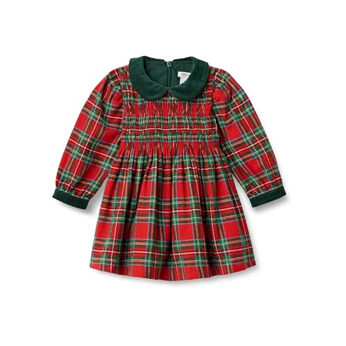 Amazon Essentials x Sofia Grainge Vestido de franela de manga larga Bebé Niña, Rojo Cereza Patrón A Cuadros Navideño, 3-6 meses
