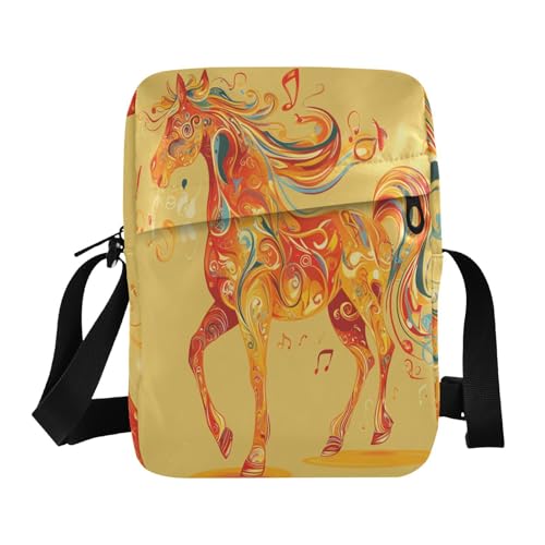 messenger bags Crossbody Bags For Women Casual Everyday Purse Adjustable Strap for outdoor sports outdoor sports- Music Note Orange Horse