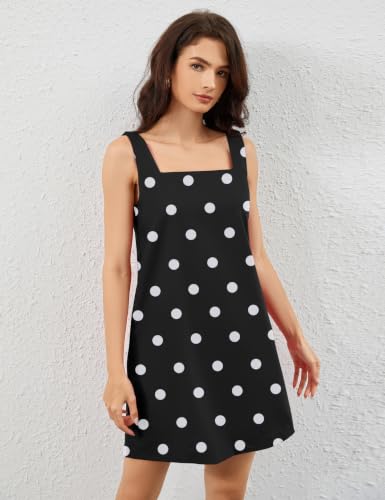 Image of Summer Linen Mini Dress for Women Sleeveless Square Neck Tank Shift Dresses Causal Backless Solid Short Sundress