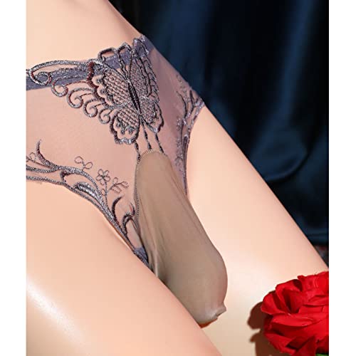 LESOYA Men's Sexy Sissy Panties Low Rise Mesh Sheer Bikini Boxer Briefs See Through Underwear with Sheath4