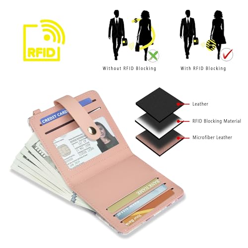 Image of Airkit Small Wallet Women RFID, PU Leather Card Holder with Keychain | Slim Compact Zipper Coin Purse for Ladies, Travel Holiday Gifts for Mom, Cute Mini Bifold Wallets