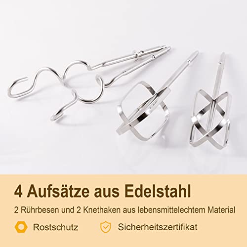 Sonifer Handrührgerät Elektrischer | 400 Watt Handmixer Edelstahl | 5 Geschwindigkeitsregler | Turbo- und Auswurf-Funktion | extrem leiser Motor | inkl. 2 Rührbesen und 2 Knethaken und 1 Sockel | Rot