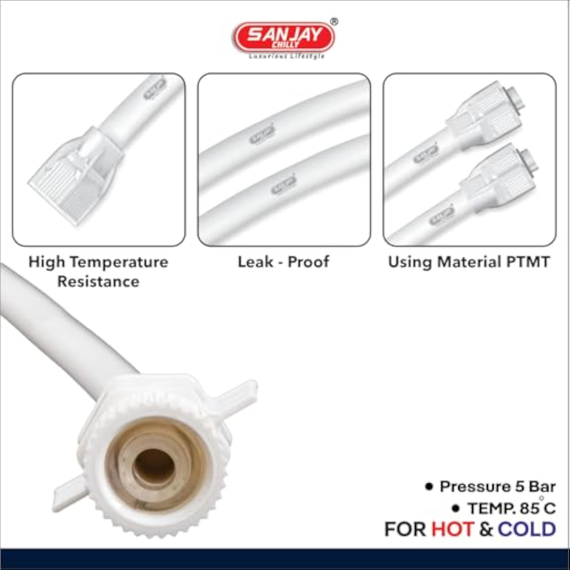 PTMT Connection Hose Pipe 30 INCH Suitable For Hot & Cold Mixer Water
