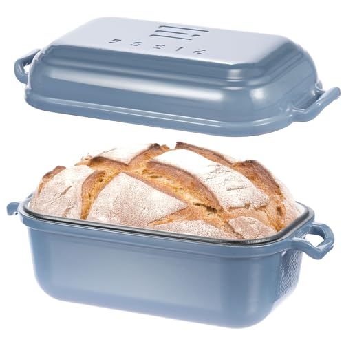 Ryede Dutch Oven for Sourdough Bread Baking Enameled Cast Iron Dutch Oven Pot with Lid 106 Bread Loaf Pans with Lid for Homemade Bread Cake Meatloaf Oven & Induction Safe (Blue 3.84 QT)
