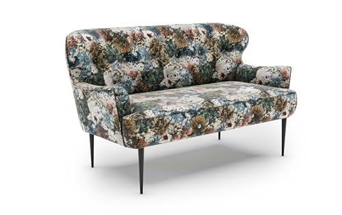 CAVADORE 2-Sitzer Küchensofa Amba, Trendige Sitzbank für Küche oder Esszimmer / 153 x 97 x 87 / Jacquard Flachgewebe: Blumenmuster Blau CAVADORE 2-Sitzer Küchensofa Amba, Trendige Sitzbank für Küche oder Esszimmer / 153 x 97 x 87 / Jacquard Flachgewebe: Blumenmuster Blau