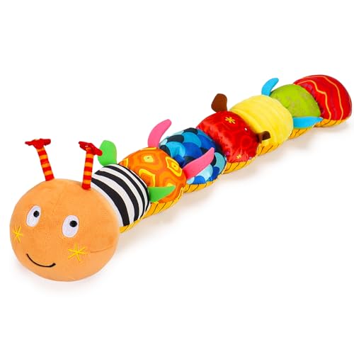 Image of Baby Sensory Caterpillar Toys 0-3 Month Music Animal Stuffed Plush Toy for Infant 0-3-6-12 Month Tummy Time with Crinkle Rattle for Newborn 9-12 Month Toy for Boy Girl Birthday Shower Gifts Orange