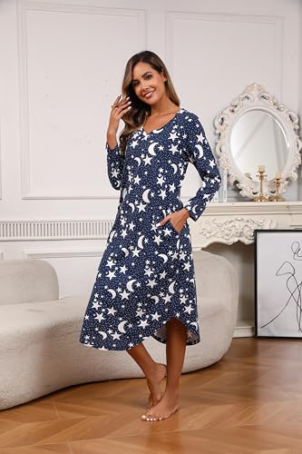 PNAEONG Nightgowns for Women Soft Cotton Long Sleeve Night Gowns Adult Sleepwear V Neck Nightshirt Comfy Sleepshirts2