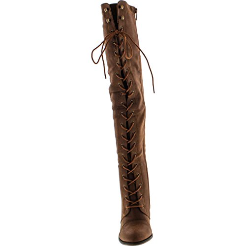 Forever Camila-48 Womens Chunky Heel Lace Up Over The Knee High Riding Boots,Tan,64