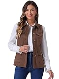 Allegra K Chaqueta sin mangas rústica para mujer con botones y botones tipo anorak estilo cargo de ante sintético Café S