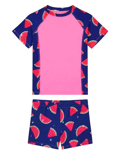 Image of Girls Swimsuit 2 Piece Rash Guard Set Short Sleeve Bathing Suits UPF 50+ Summer Beach Swimwear