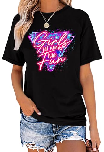 80's Shirts for Women 80s Neon Music Graphic T-Shirt Hip Hop 80S Party Outfits Girls I Love The 80's T-Shirt2
