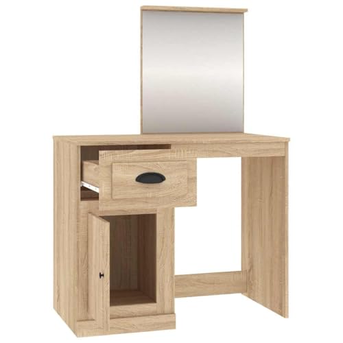 Tocador moderno 90x50 cm con espejo y almacenamiento de madera 7