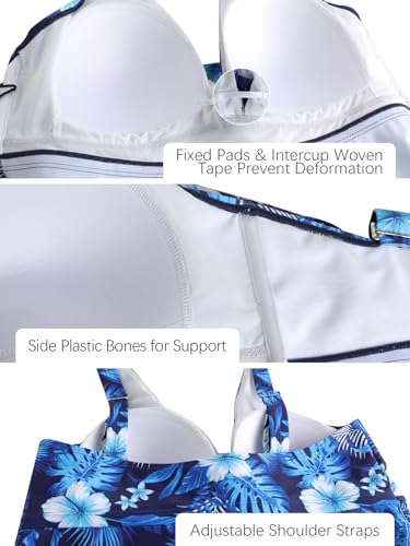 ECUPPER Womens Flowy Tankini Tops Only Plus Size Skirted Swimsuit Top Cover Floral Bathing Suit Swimdress with Built in Bra4