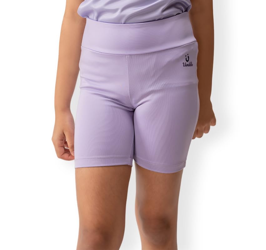 UMILDO Active Girl's Solid Knee Length Cycling Shorts & Cubic Printed Half Sleeves T-Shirt Set. Lavender 3