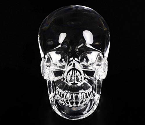 Skullis 5.0" K9 Crystal Skull, Hand Carved Gemstone Fine Art Sculpture, Reiki Healing Stone Statue. #TOP1