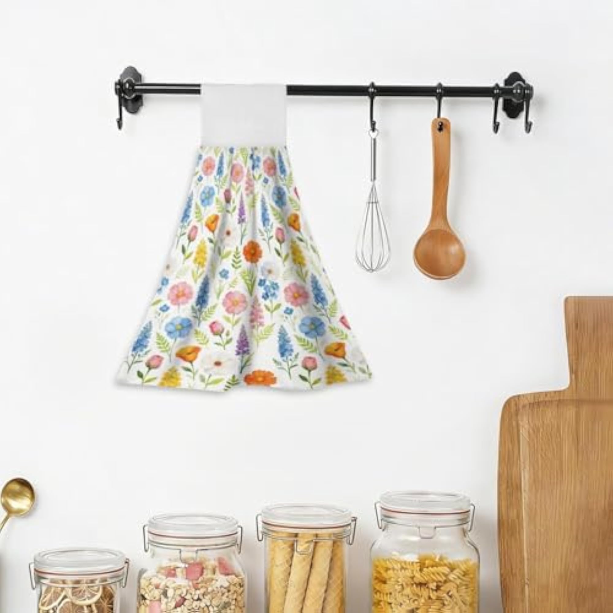 Colorful Floral Kitchen Hand Towels with Hanging Loops