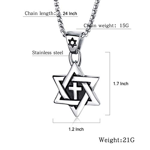Rehoboth Star of David Six Pointed Megan Cross Pendant Necklaces for Men or Women Stainless Steel Chain 24 Inch2