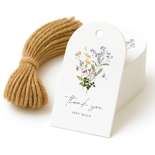 50 Thank You Gift Tags with String Attached Small Thank You for Celebrating with Us Gift Bag Tags for Presents and Personalized Party Favors - Baby Shower Wedding Bridal Shower Birthday Floral